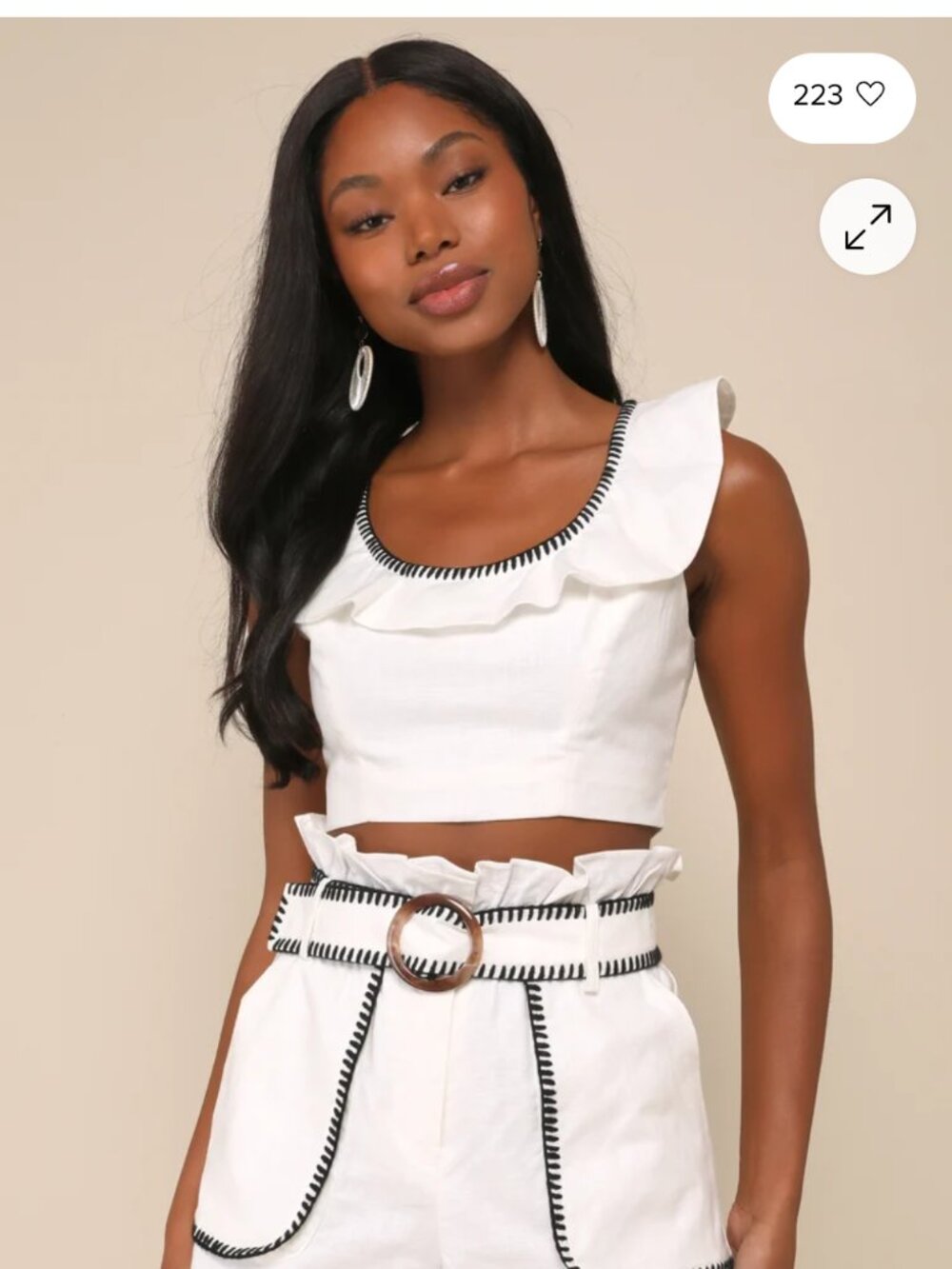 Lulu's White and Black Linen Embroidered Crop Top